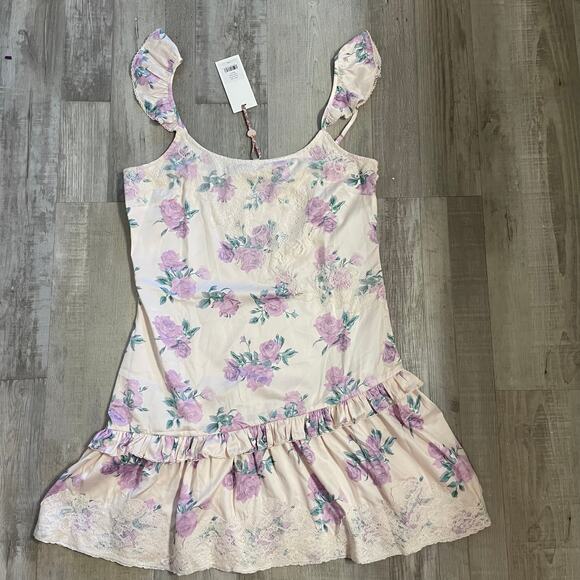 NWT LoveShackFancy Divina Floral Print Mini Dress size 12 in Mauve Rose - Picture 15 of 16